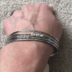 Silver tone with rhinestone bangle bracelet set